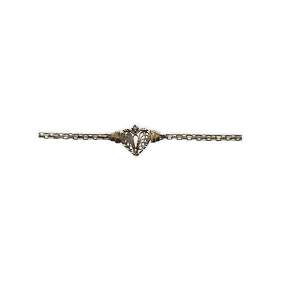 14k Gold Heart Dainty Bracelet w Small Diamond - Picture 4 of 6